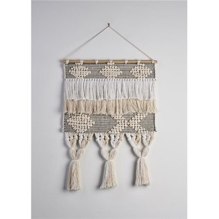 LR RESOURCES LR Resources WALLH80221WHN1622 Geometric Neutral Fringed Tasseled Wall Hanging - Rectangle WALLH80221WHN1622
